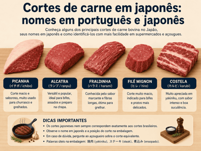 Cortes de Carne em Japonês - Picanha, Alcatra, Fraldinha e Mais
